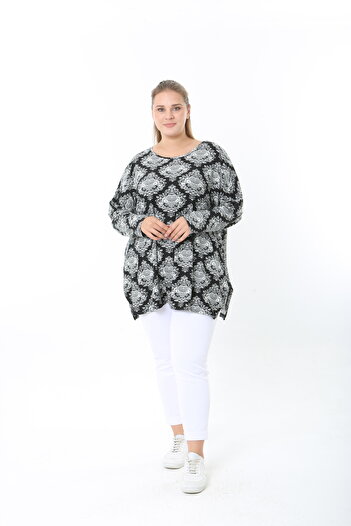 XL Modam Wool Viscose Patterned Lycra Women's Plus Size Tunic