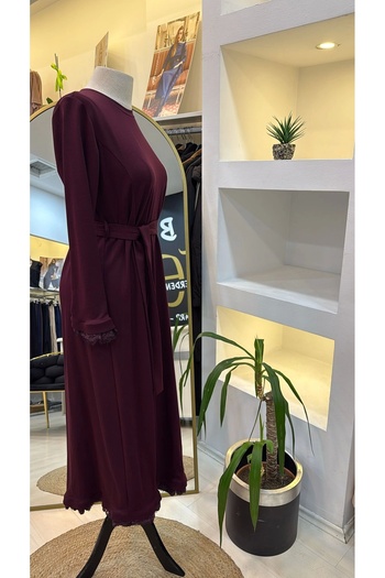 MissWhence Guipure Detailed Dress 38823 Bordo