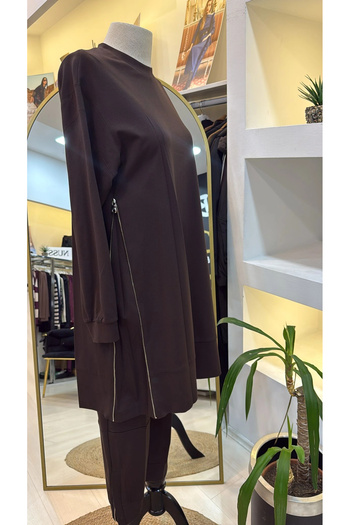 MissWhence Zipper Detailed Tunic 38020 Brown
