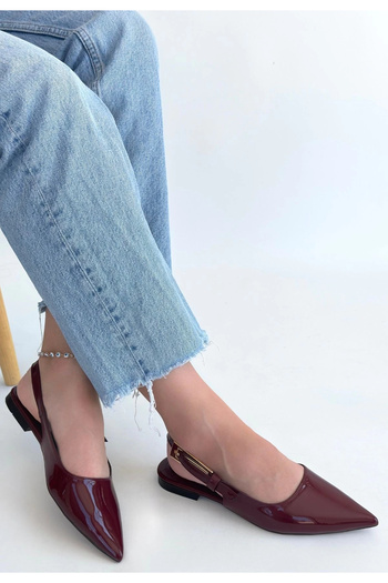 MODA55 Ummar Burgundy Patent Leather Ballet Shoes - Lisinya
