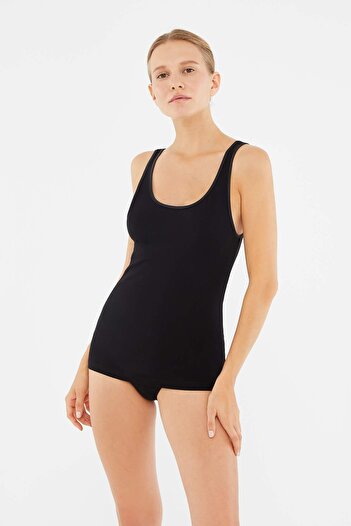 Dagi Black Wide Collar Thick Strap Combed Cotton Women&#39;s Athlete
