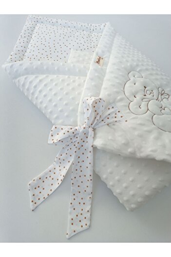 OMY Ecru Chickpea Baby Blanket for Girls/Boys Swaddle with Teddy Bear Embroidery Hospital Release Newborn Cover