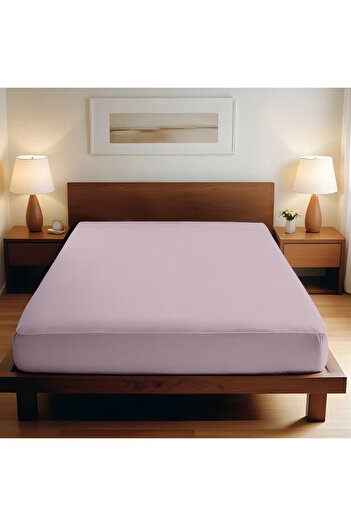 TEOHOMELİNENS 130 Gsm, 100% Cotton Premium Quality Single Jersey Fitted Sheet, King Size 200-220X200 cm - Pink