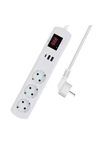 FUSIONTECHX Intelligent Socket FUSIONTECHX, 3 AC Outlets, 2 USB, 1 Type-C, Adjustable Protection, 220V, 16A, Whi