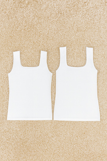 QKK Women's Square Neck Strap Cotton Lycra Combed Cotton 2-Piece Undershirt Q6K0K1T4Ka