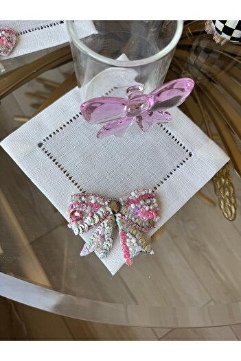 Hatice sakallı design Hand-Embroidered Stone Bowknot Cocktail Presentation Napkin 1 Piece