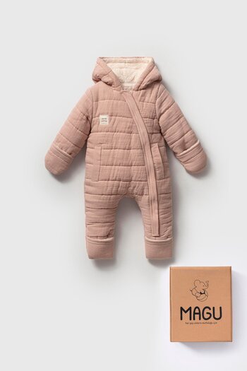Magu Baby Girl Organic Cotton Pink Quilted Winter Jumpsuit - Hooded