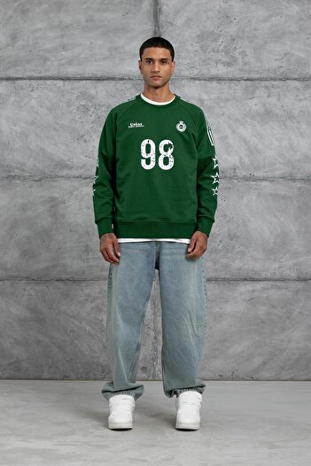 NOMARC Green 98 Printed Striped Design Oversize Sweatshirt