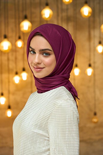 İpekhan Purple Voile Silk Scarf - Plain Pattern, Eggplant Model - 10100-36