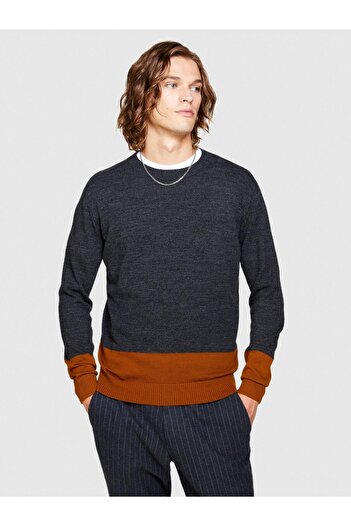 Sisley Men's Sweater Color Block Wool Blend Crew Neck Sweater 323A117Gt102H-Sis901