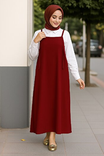 emosavm Women's Burgundy Basic Adjustable Strap Jile Dress
