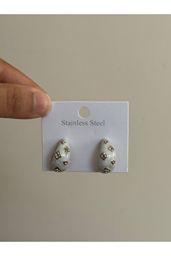 LUXSTONE Gold Earrings with White Stones