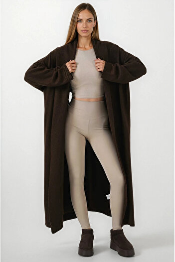 hazelin Women's Brown Oversize Long Knit Cardigan Hzl25W-Bd1103041