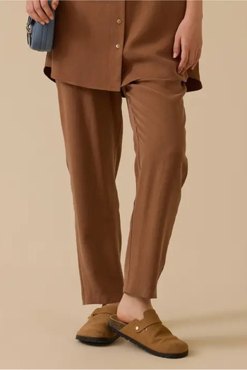 SEÇİL Women's Ankle Length Lace-Up Pants - Brown