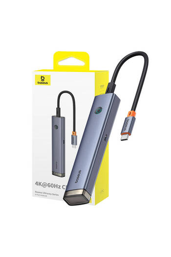 Baseus Hub, Baseus, Κράμα αλουμινίου, USB-C / HDMI / USB, 60Hz, 6 θύρες, 128,4 x 26 x 16 mm, Γκρι