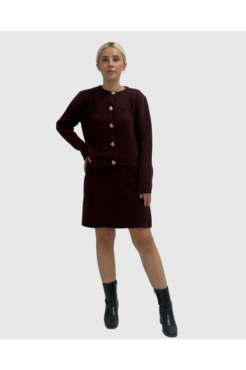haha Burgundy Jacket Blouse for Women - Skirt Set