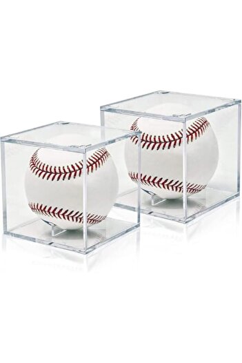 Slasa Baseball Display Case, UV Protected Acrylic Cube with Stand, Set of 2, Clear