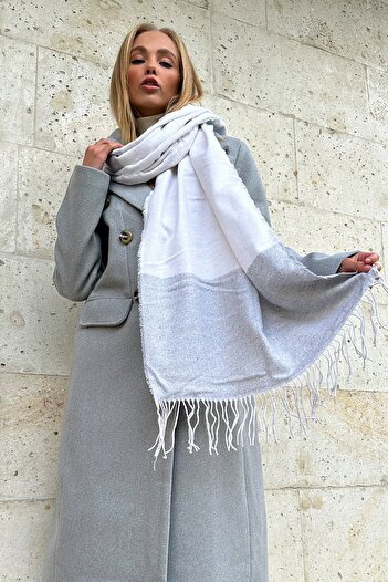 VAGGON Women's Gray Tassel Detailed Patterned Shawl Prmx11280