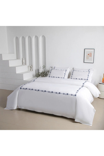 Alhabib bedding Fahda summer single and a half bed sheet, embroidered, white, 5 pieces