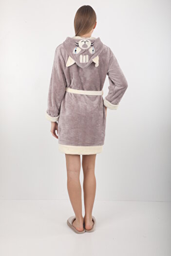 Wild Love Women's Hooded Embroidered Zippered Bamboo Short Dressing Gown