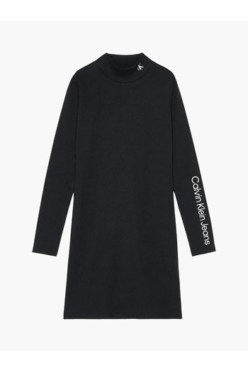 Calvin Klein MOCK NECK RIB DRESS Kadın Siyah Elbise