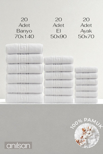Anılsan 60's Greek Towel Hotel Series m - 20 Hand Towels 50X90, 20 Bath Towels 70X140, 20 Foot Towels 50X70