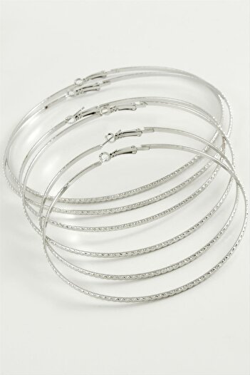 feryal Zigzag Patterned Metal Hoop Earrings 6 Pieces
