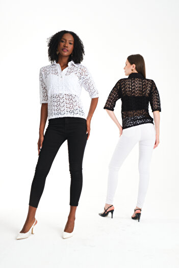 BY PAPI    Polo Neck Lace Blouse