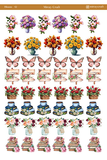 MirayDesign 1 Piece of Blooming Flowers Themed Sticker – 12X17 cm for Scrapbook, Bullet Journal, Planner