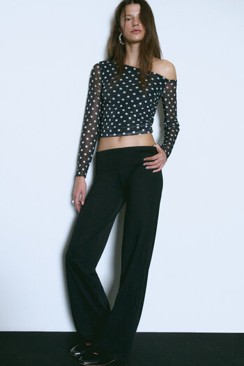 Stradivarius Mesh trousers with fold-over waist