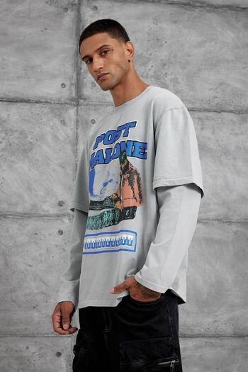 NOMARC Gray Post Malone Printed Washable Oversize Sweatshirt