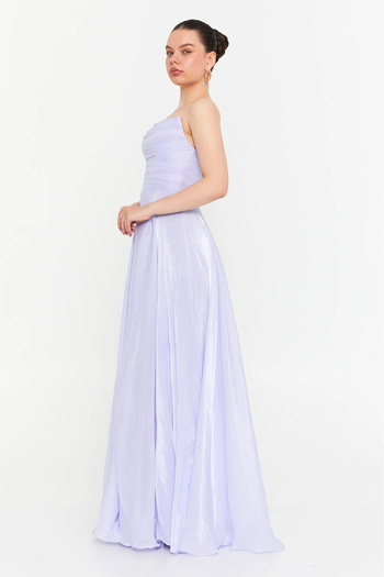 DORİDORCA Women's Strapless Chiffon Maxi Length Evening Dress 7066 Lilac
