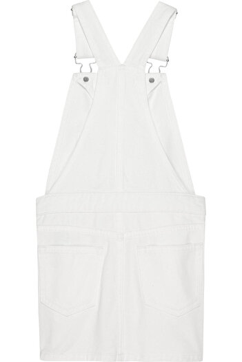 Calvin Klein DENIM V DUNGAREE DRE Kadın Beyaz Elbise