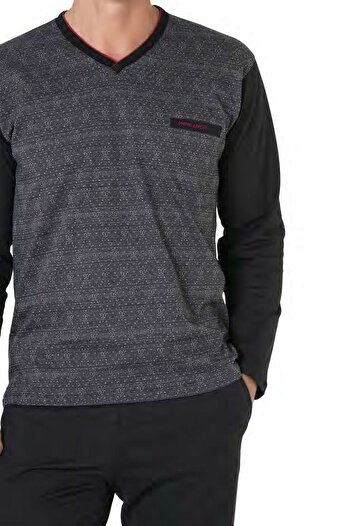Pierre Cardin Jacquard Fabric, Pockets, V-Neck, Men's Pajama Set
