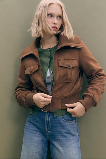 Stradivarius Contrast ribbed cropped jacket