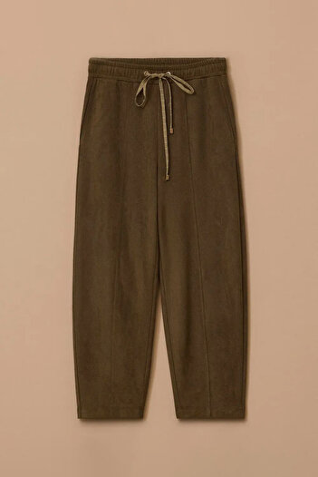 SEÇİL Women's Lace-Up Ankle Length Suede Pants - Khaki