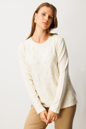 On Fashion On Crew Neck Beaded Detailed Knitwear Sweater -63312