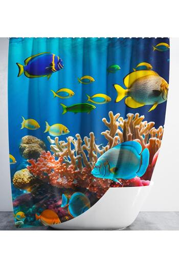 Zethome Banyo Perdesi 1x180x200 Tek Kanat Duş Perdesi Halka Hediyeli Duşakabin Perdesi Underwater 2