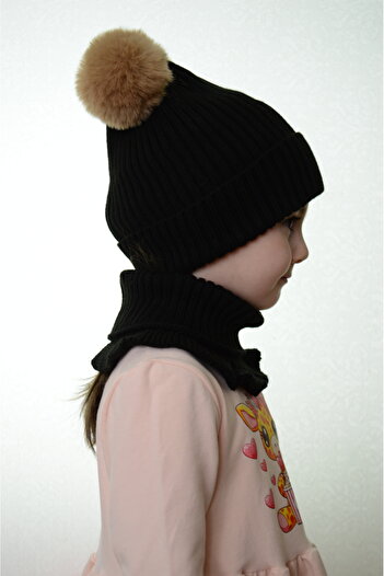 Sevimli Girl's Beret Neck Collar Suit with Double Pompom 4-10 Years Old