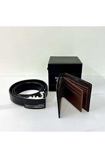 velve JESOU COLLECTION men's gift set, wallet, adjustable strap, genuine leather 13x13 cm, Black