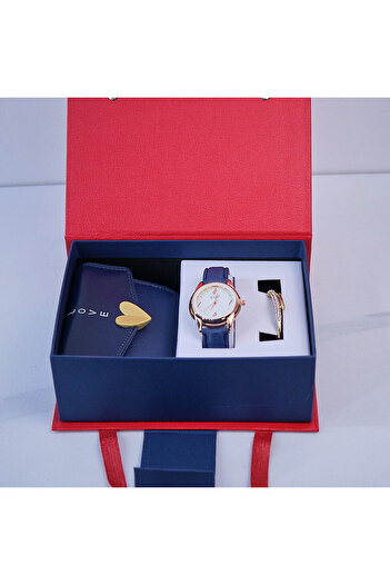 velve JESOU COLLECTION women's gift set, ladies watch, wallet and bracelet 19x14cm, Red - Blue
