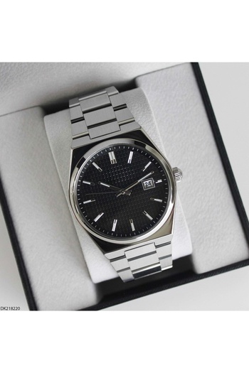 İSTLİV Silver-Black Men's Metal Cord Calendar Steel Case Wristwatch