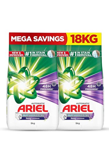 Ariel Fast Dissolving Laundry Detergent Powder With Lavender Dual Pack 2 x 9kg