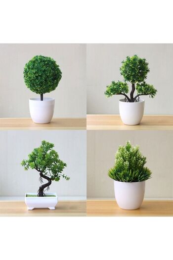 Haidue 4 Pcs Artificial Plant With Pot Green