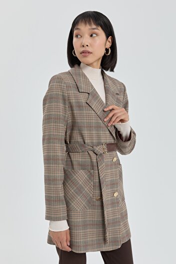 Nihan Kuşaklı Blazer Ceket Kahve