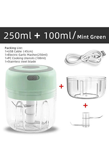 Choice 105-2Cups-Green 250/100ml USB Electric Garlic Chopper - Powerful Meat Grinder And Vegetable Crusher