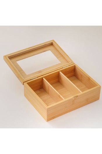 Dallaty bamboo tea box with 3 grids and painted lid 23*16*8 cm