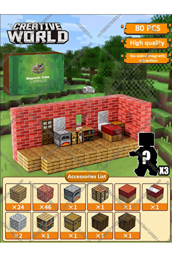 Choice13 مجموعة مكعبات بناء مغناطيسية من T052-80 قطعة من Mine World للأولاد والبنات والأطفال بعمر 3 سنوات فما فوق، نموذج DIY
