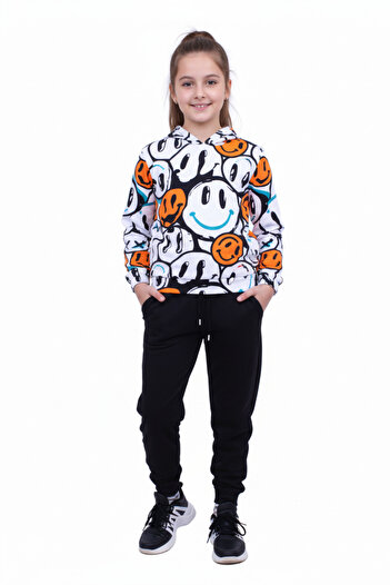 FYK KİDS Hooded Patterned Girls' Bottom-Upper Tracksuit Set
