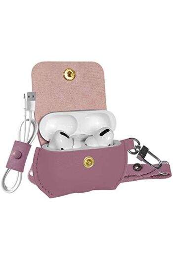 Promate AirPods Pro Case, Elegant Fashion Protective Faux Leather Cover with Wireless Charging Compa